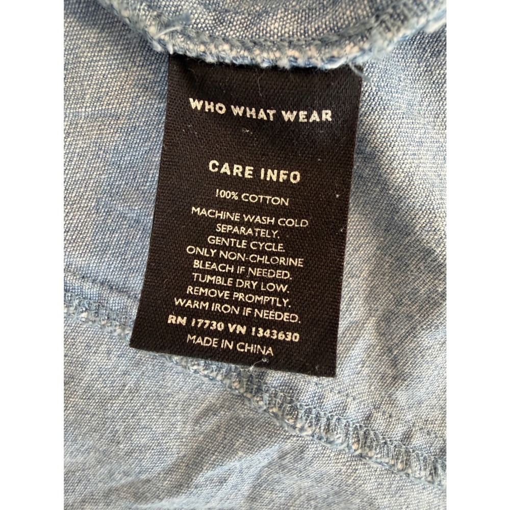 Who What Wear Boho Prairie Denim Midi Dress XS Blue Puff Sleeve Button Front - Picture 3 of 10